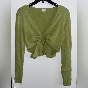 Garage Green Tie-Front Fitted Blouse